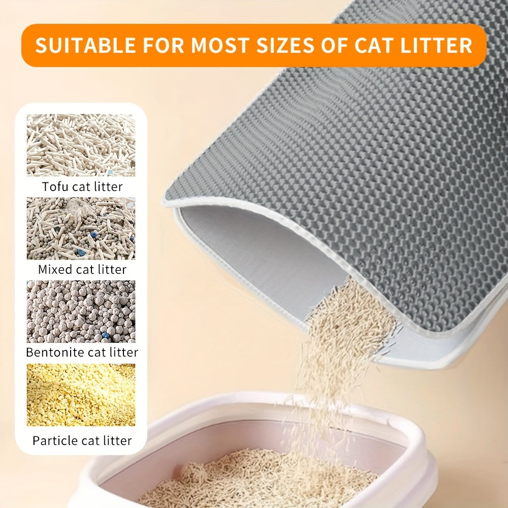 Extra Large Cat Litter Mat 27.6x47.2 Inch Honeycomb Double Layer Anti-Tracking EVA Non-Slip Easy Clean for Multi-Cat Households Large Litter Boxes