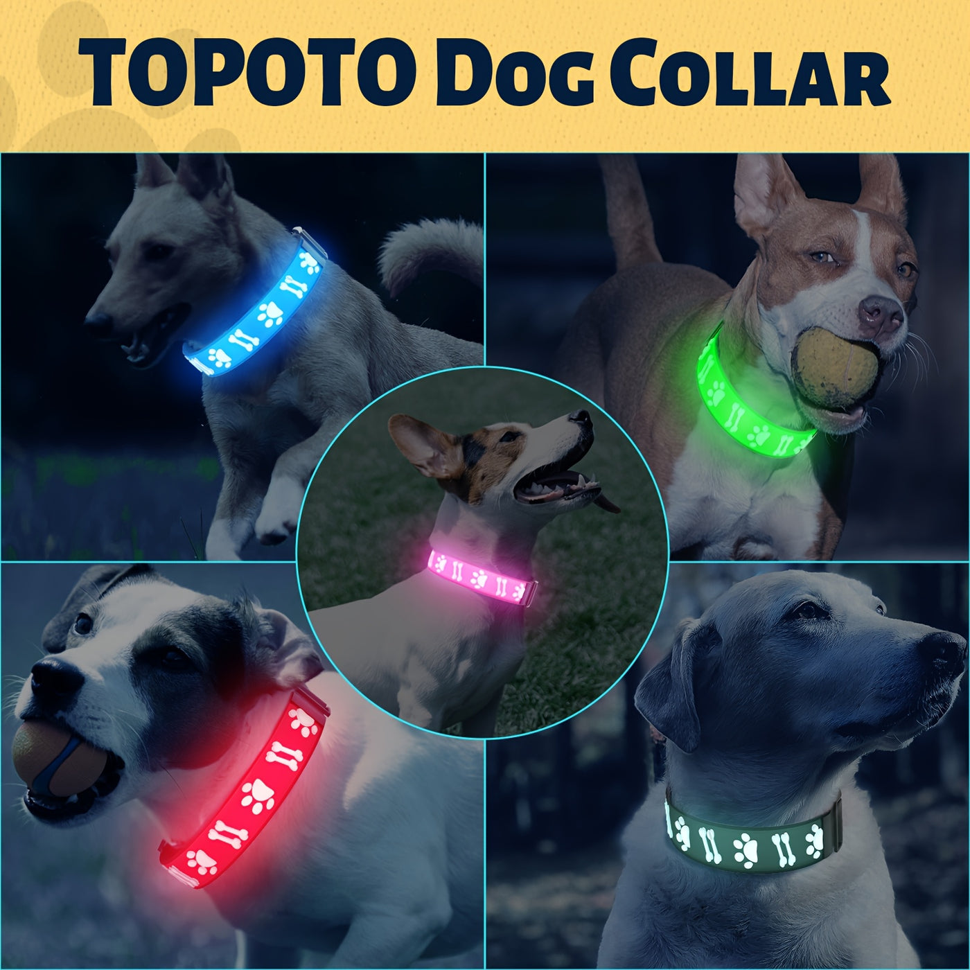 LED Dog Collar USB Rechargeable with 15 Light Modes – Adjustable Glow Safety Collar for Nighttime Walks, Soft 3D Flash Pet Collar for All Dog Sizes, Green Blue Pink Red Black