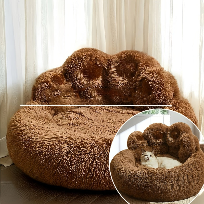 Bear Paw Round Plush Pet Bed for Dogs & Cats – Cute Warm Non-Slip Soft Bed for Small, Medium & Large Pets, 20/24/28/36 Inch