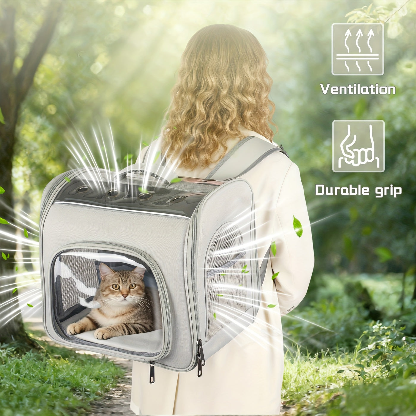 Breathable Cat Backpack Carrier with Mesh Window & Front Opening – Foldable Soft-Sided Pet Backpack for Hiking, Walking & Travel, Fits Cats & Small Dogs