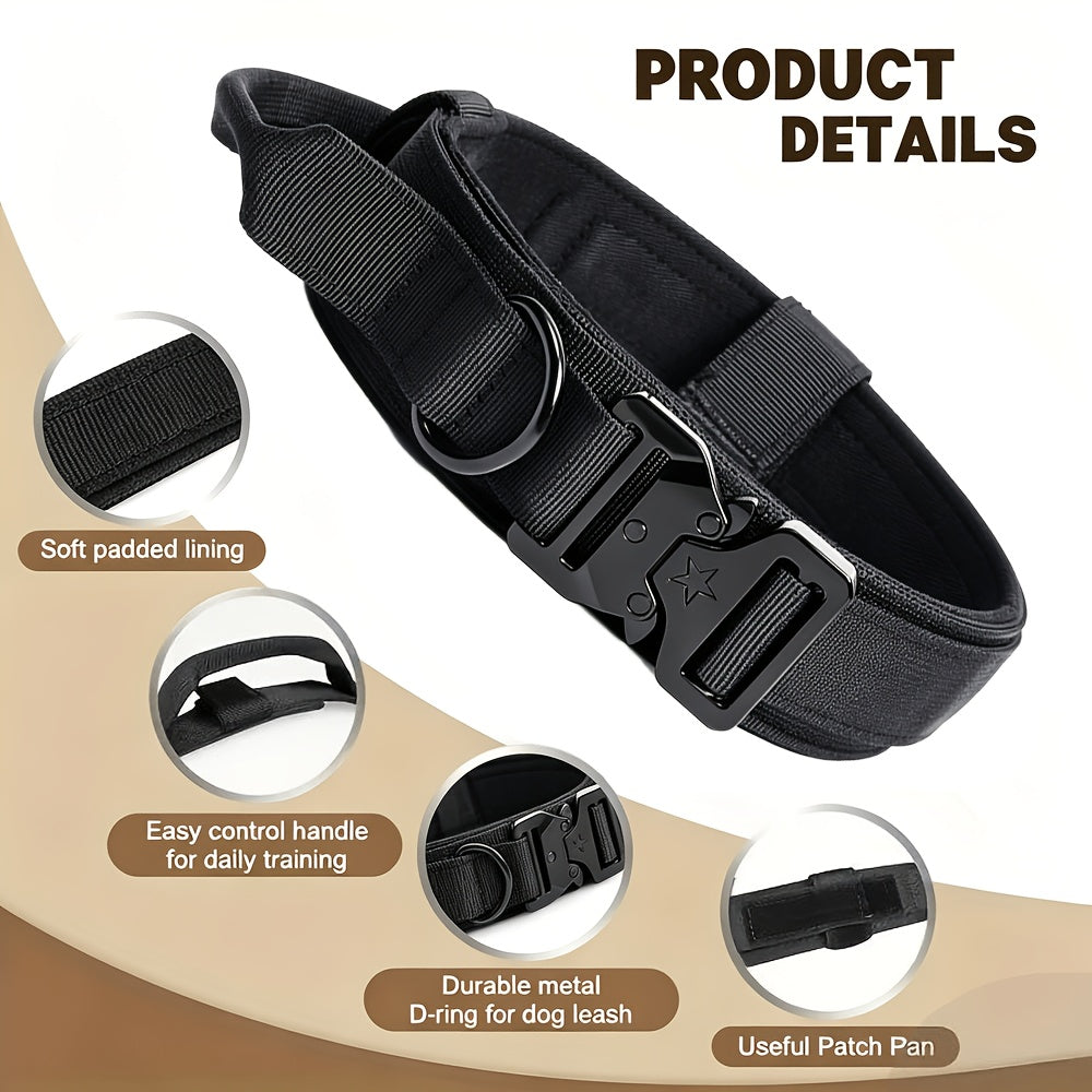 Heavy Duty Tactical Dog Collar with Handle & Quick-Release Metal Buckle - Wide Nylon Collar for Medium & Large Dogs, M/L/XL, Training Outdoor Agility Search Rescue