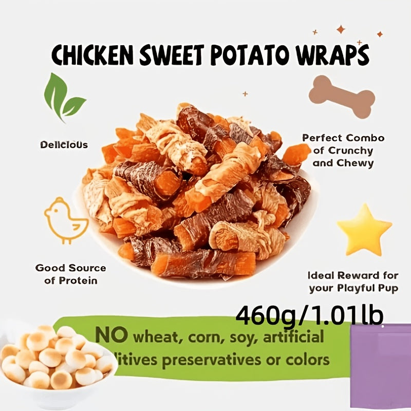 Sweet Potato Dog Treats Chicken Wrapped & Duck Wrapped Natural Training Reward Soft Chewy High-Protein Grain-Free Dog Snack 220g 7.76oz