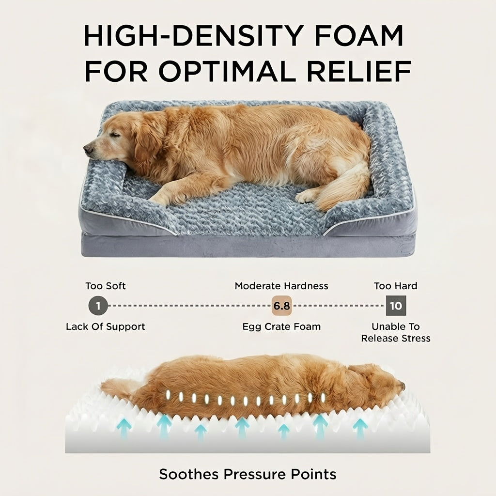Orthopedic C-Shape Dog Sofa Bed for Extra Large Dogs – 3.5" Bolster, Plush Washable Removable Cover & Nonslip Bottom, Gray