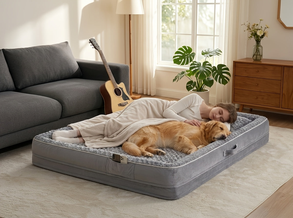 Orthopedic C-Shape Dog Sofa Bed for Extra Large Dogs – 3.5" Bolster, Plush Washable Removable Cover & Nonslip Bottom, Gray
