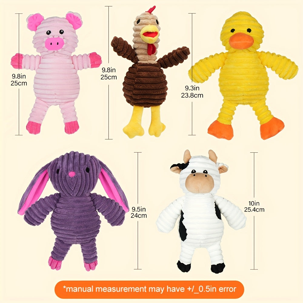 Plush Squeaky Dog Toys 5-Pack – Animal Characters with Embroidered Safety Eyes, Washable Stuffed Squeaker Toys for Small Medium Large Dogs