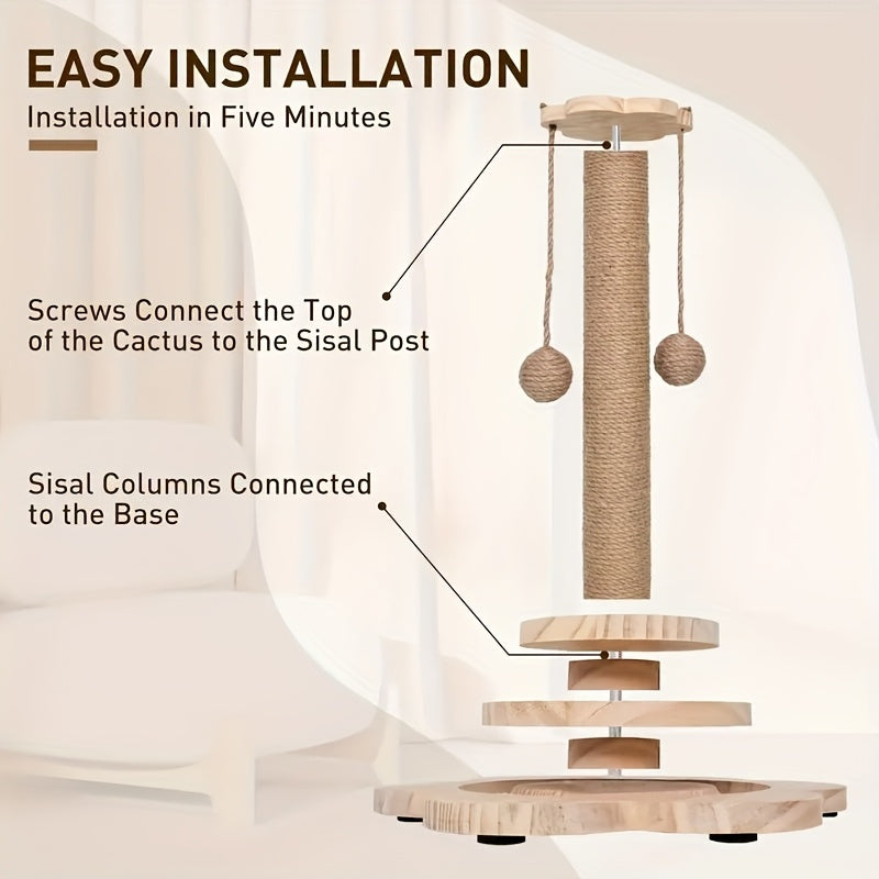 Solid Wood Cat Scratching Post – Multiple Styles & Sizes | Sisal, Mushroom, Dolphin, Fur & Hammock Scratcher for Indoor Cats