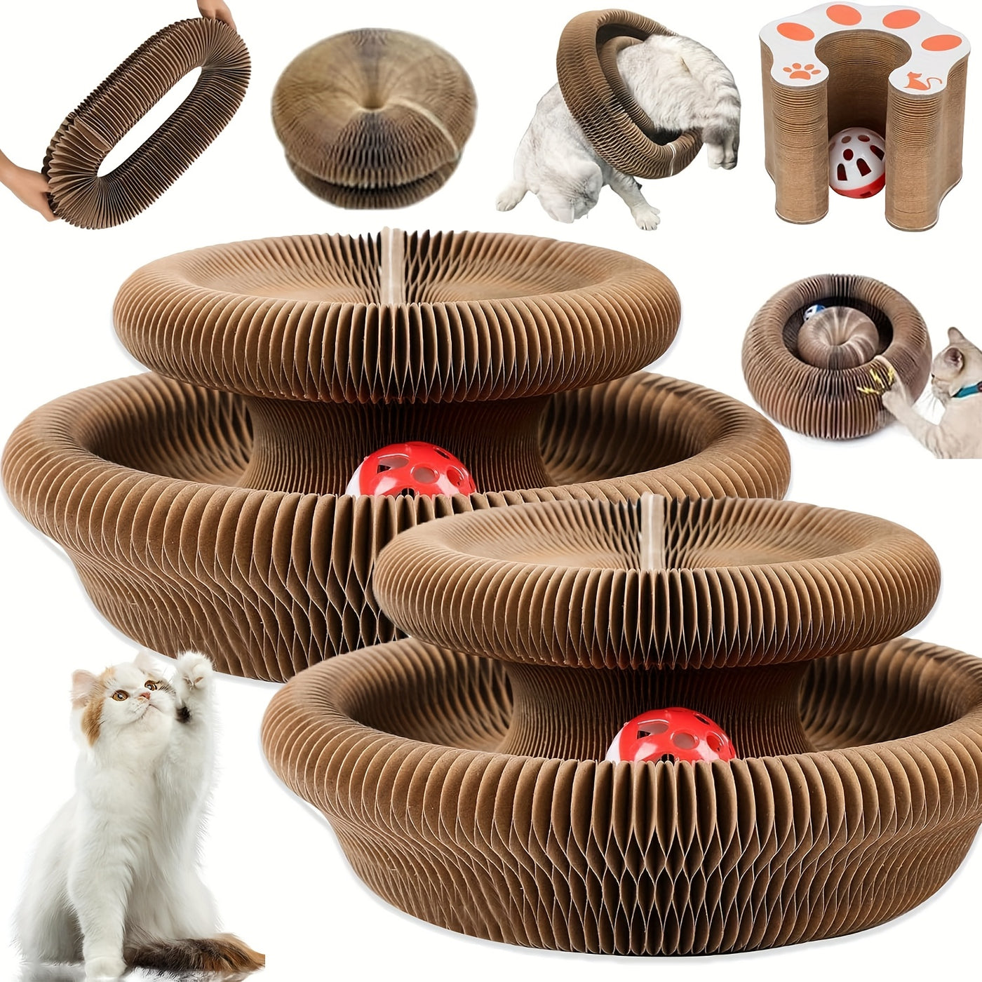 Magical Organ Cat Scratching Board with Ball Track & Bell Balls - Foldable Wear-Resistant Interactive Cat Scratcher Toy for Indoor Cats, Includes Scratching Post & 3 Bell Balls