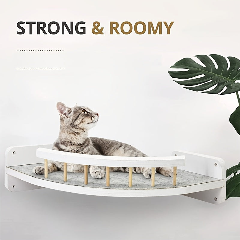 Wall Mounted Cat Shelves 5-Piece Set with Climbing Steps & Felt Pads – Cat Wall Furniture Hammock Rack, Holds 20 lbs, Black or White Wood
