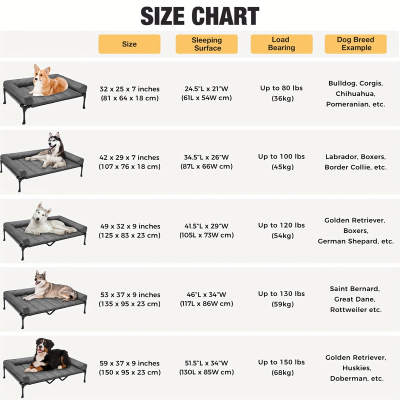 Elevated Cooling Dog Bed with Removable Pillow-Top Bolster Mat - Raised Dog Cot, Breathable Mesh, No-Slip Feet, Steel Frame, Indoor & Outdoor, 4 Sizes, 5 Colors