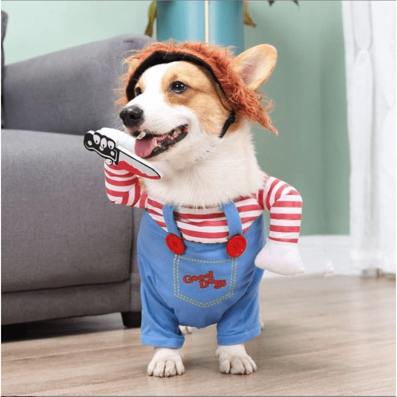 Halloween Dog Costume Deadly Doll Cosplay Outfit for Small Medium and Large Dogs – Funny Party Dress Up Clothes for Christmas and Halloween Sizes M to XL