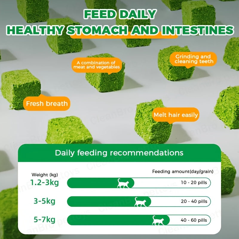 Cat Grass Freeze-Dried Granules & Hairball Tablets for Cats – Mint Molar Sticks, Chicken-Flavored Dental Snacks for Hairball Control & Teeth Cleaning, 150g / 155g