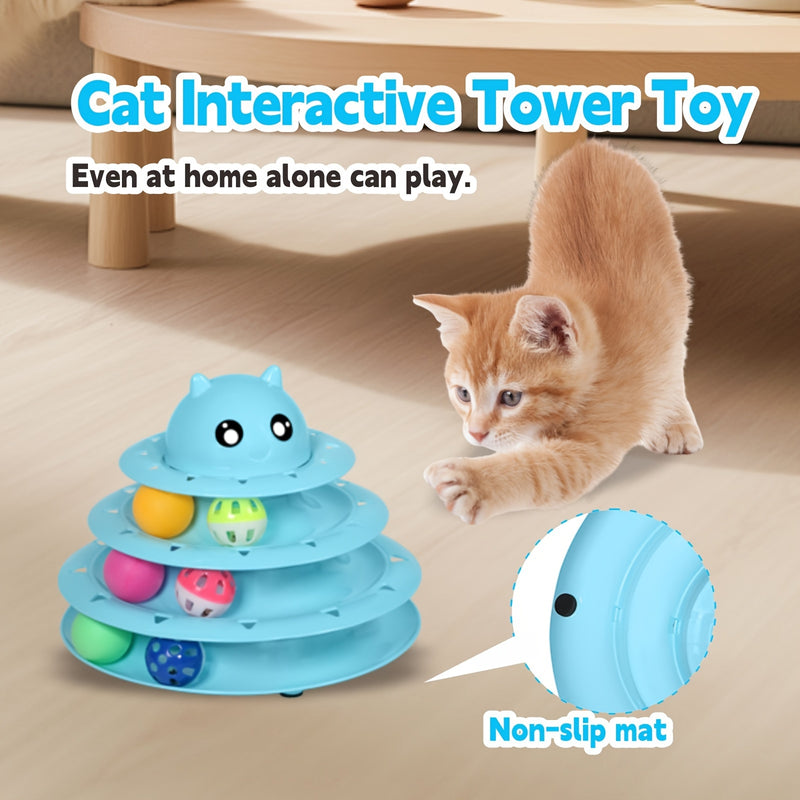 3-Tier Turntable Cat Toy with 6 Colorful Spinning Balls - No Battery Interactive Cat Toy, Anti-Slip Base, Detachable Levels, Mental & Physical Stimulation for Cats Kittens, Multiple Colors