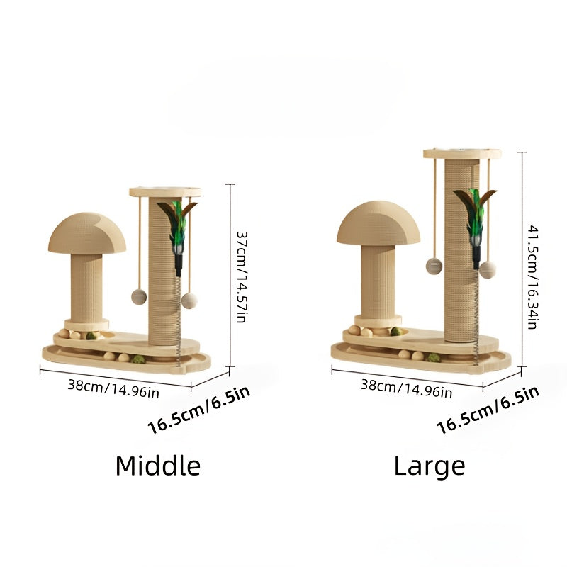 Cat Scratching Post Mushroom Shape – Solid Wood Sisal Scratcher with Wide Stable Base, Claw Maintenance & Climbing for Kittens and Cats, M or L