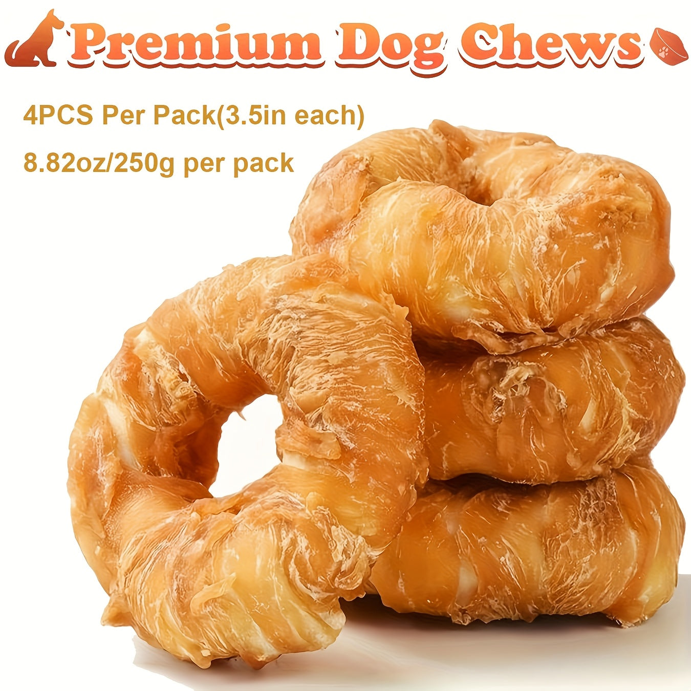 Chicken Wrapped Cowhide Dog Chews – Natural Grain-Free Teething Donut Treats for Dogs, Real Chicken & Rawhide Dental Chew for Healthy Teeth, Training Reward Snacks, 1pc / 3pc / 4pc Pack