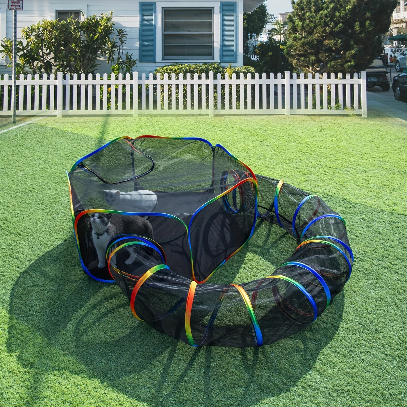 Outdoor Cat Enclosure Portable Catio with Play Tunnel - Cat Tent Playpen for Indoor Cats Outside, Enclosed Cat Run Cage-Free Cat Yard for Small Animals