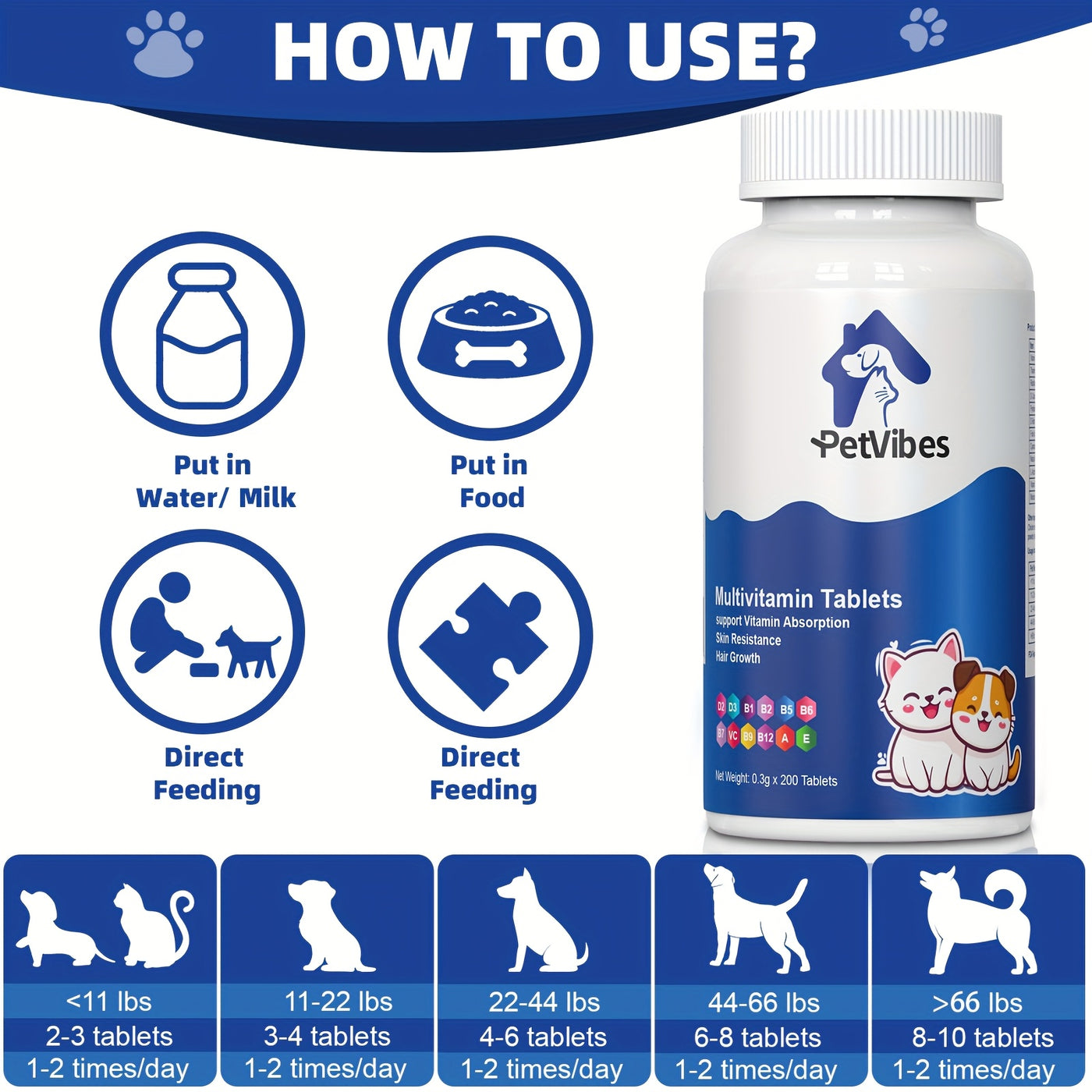 Senior Dog & Cat Multivitamin Supplement – 5-in-1 Amino Acid & Vitamin Formula for Aging Pets, Supports Immunity, Joints, Skin & Coat, Large Bottle