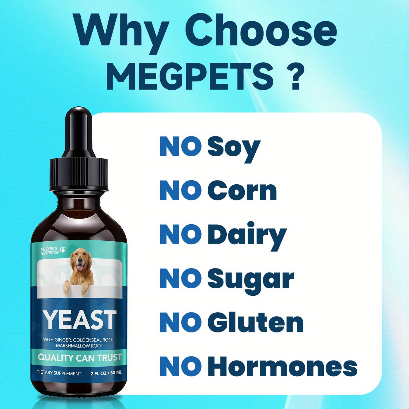 Yeast Health Drops for Dogs and Cats 60ml – Skin and Ear Support Liquid Supplement Easy Absorb All Breeds Ages