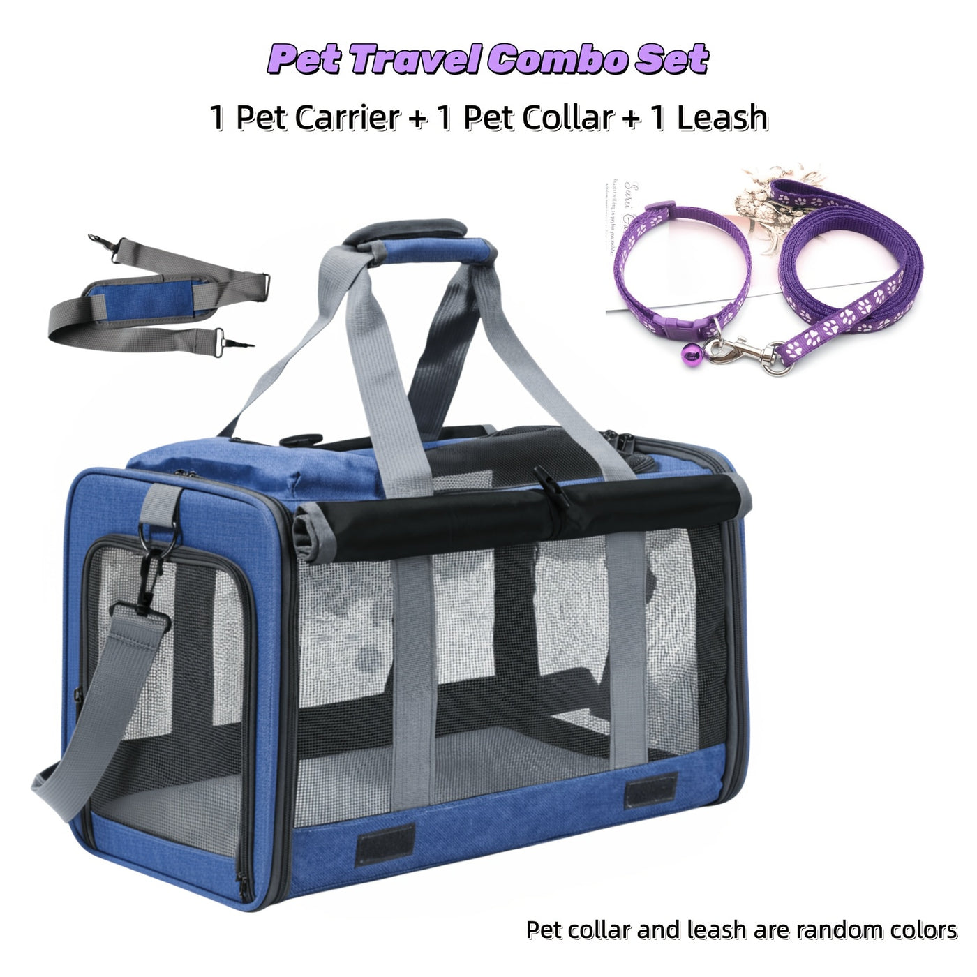 Airline Approved Soft-Sided Pet Carrier for Medium Cats & Small Dogs – Breathable Collapsible Oxford Travel Bag with Zipper, Optional Combo with Collar & Tether