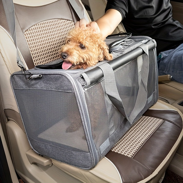 Airline Approved Soft-Sided Pet Carrier for Medium Cats & Small Dogs – Breathable Collapsible Oxford Travel Bag with Zipper, Optional Combo with Collar & Tether