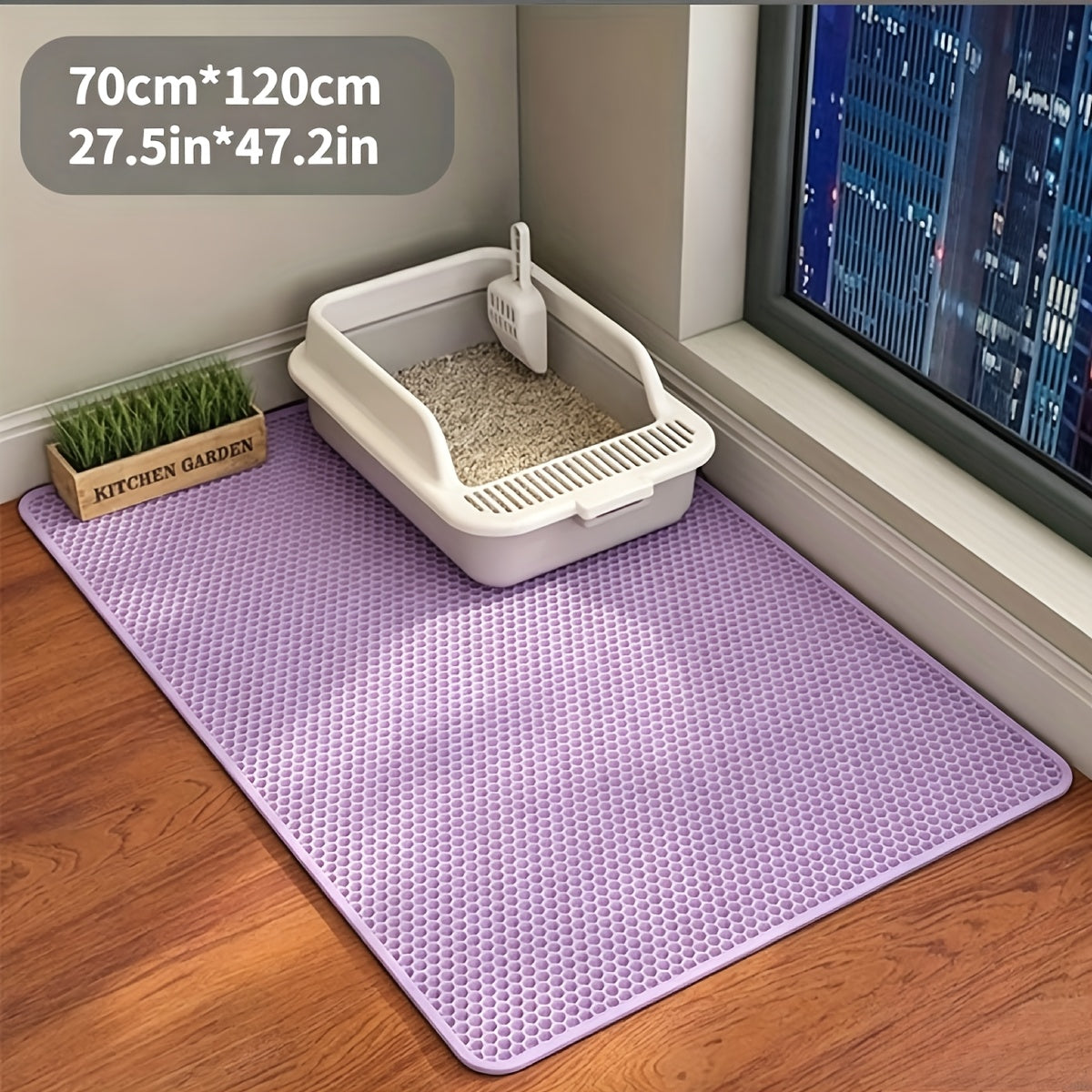 Honeycomb Cat Litter Mat Double Layer – Extra Large Litter Catcher, Non-Slip Machine Washable Splashproof Pad, Soft Safe for Paws, Multi-Cat Households
