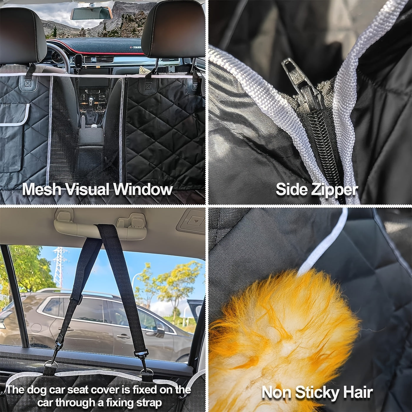 Dog Car Seat Cover with Mesh Windows & Storage Pockets – Scratchproof Waterproof Non-Slip Pet Hammock, Universal Fit for Cars Trucks SUVs, Durable Nylon Back Seat Protector for Dogs