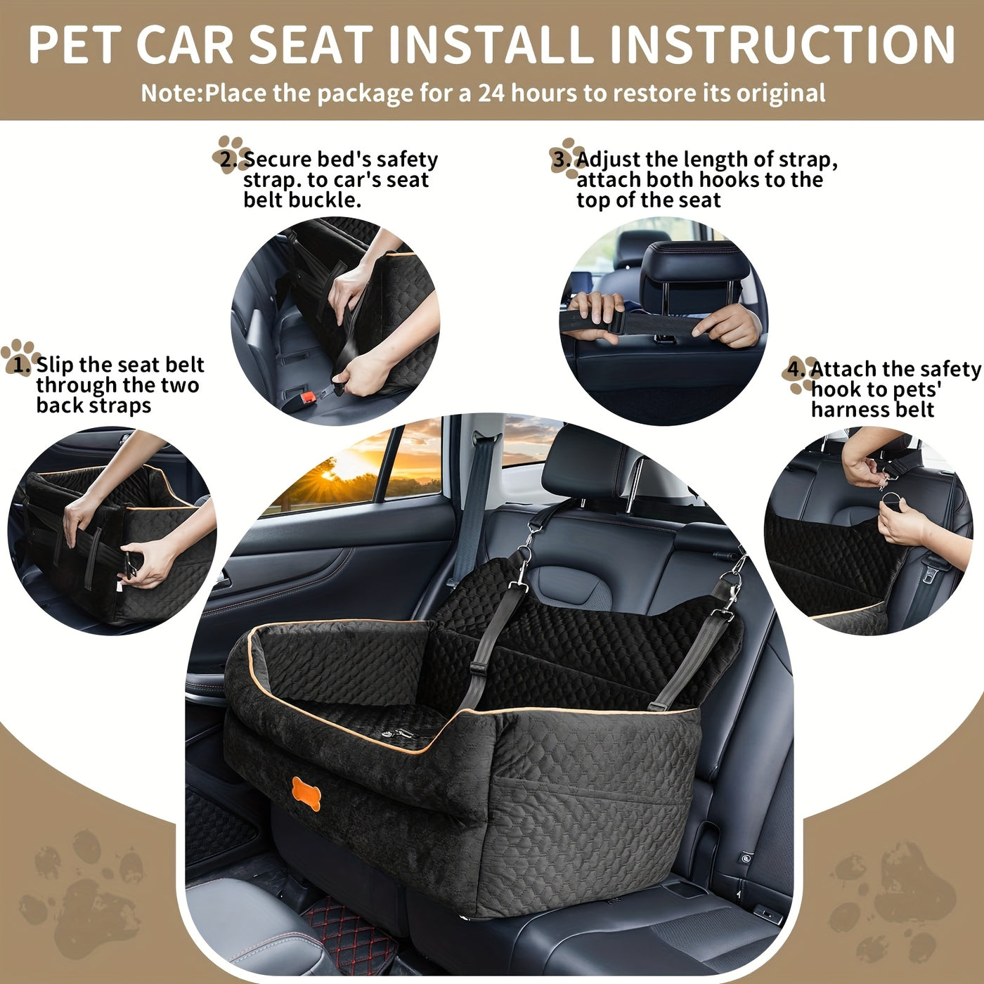Dog Car Booster Seat for Medium Large Dogs – Washable Pet Car Seat with Thick Cushion, Safety Leash & Removable Cover for Back Seat Travel