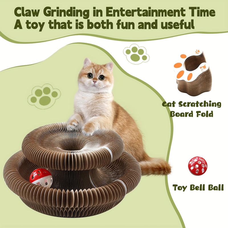 Magic Organ Cat Scratching Board with Ball Track & Bells – Foldable Cardboard Interactive Cat Scratcher Toy, 1 or 2 Pack