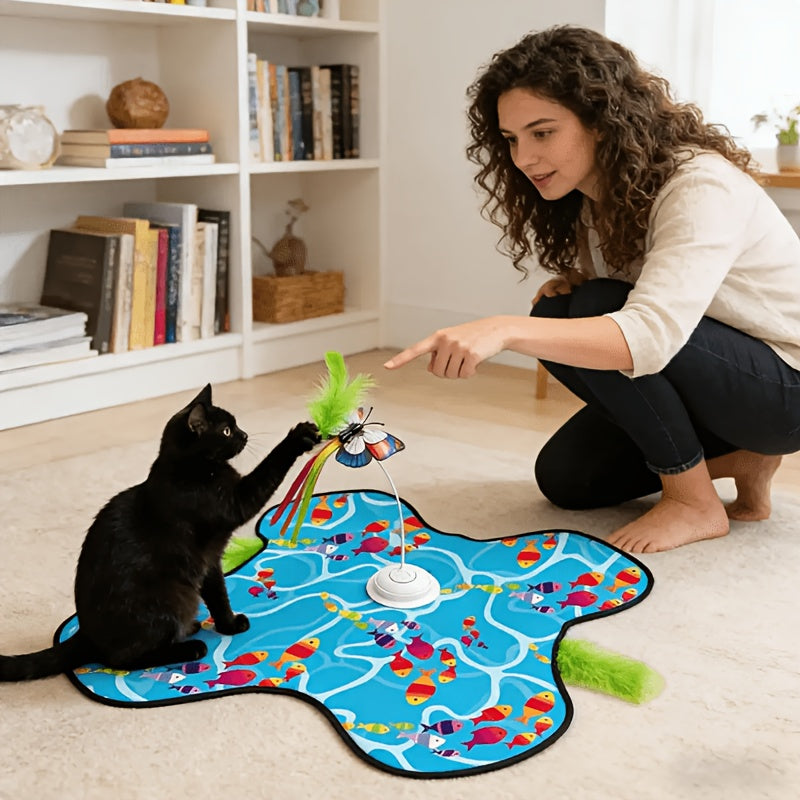 Motion-Activated Interactive Cat Toy 2-in-1 Rechargeable with Flying Butterfly Hidden Feathers & Animal Sounds - 360° Self-Play for Kittens & Cats