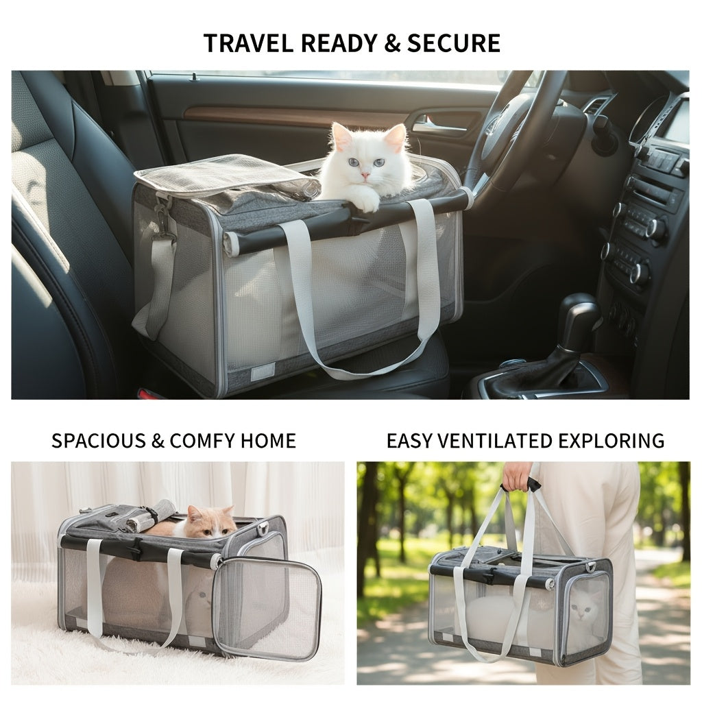 Airline Approved Soft-Sided Pet Carrier for Medium Cats & Small Dogs – Breathable Collapsible Oxford Travel Bag with Zipper, Optional Combo with Collar & Tether