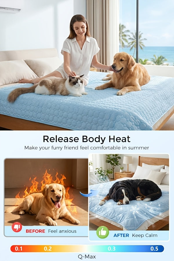 Cooling Mat for Dogs & Cats XXL 79x67 Inch - Ice Silk Summer Pet Cooling Pad Machine Washable, Snowflake Design Crate Liner for Kennels Beds Floors, Self-Cooling Blanket for Small Medium Large Dogs