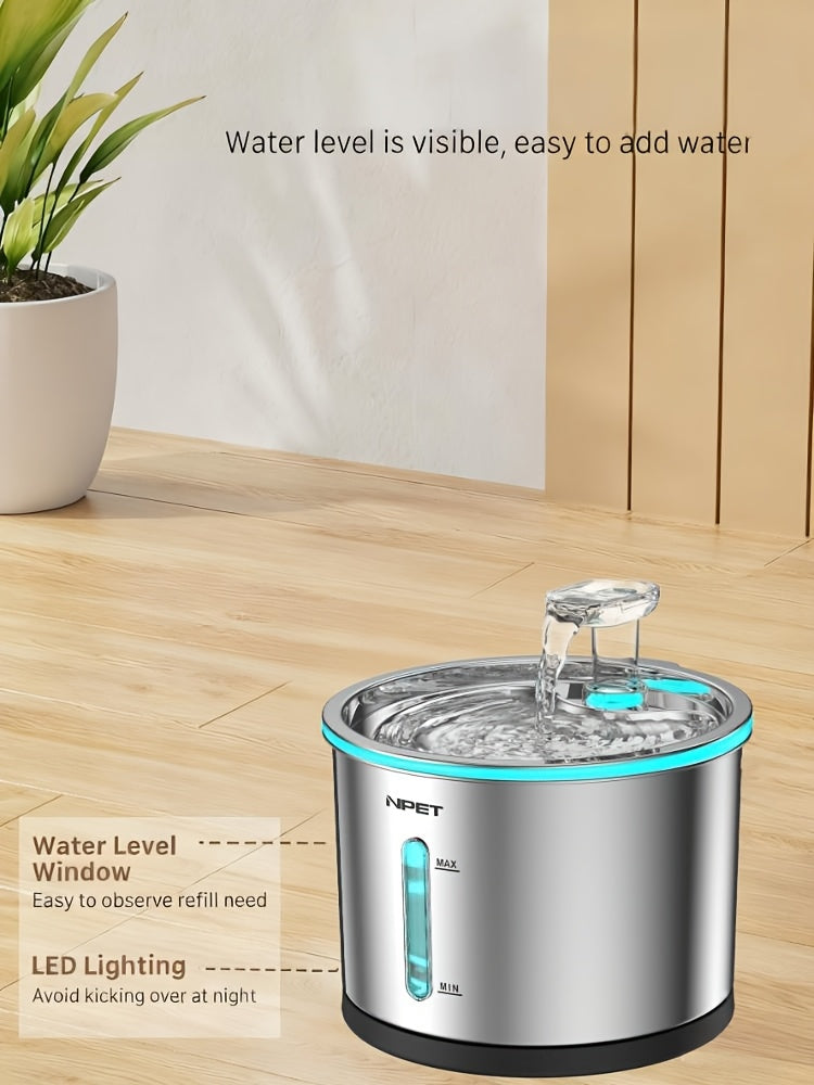 Stainless Steel Cat Water Fountain 50oz/1.5L with Filter - Ultra Quiet Auto Pet Water Dispenser, Dishwasher Safe, LED Visible Window for Cats & Dogs Indoor