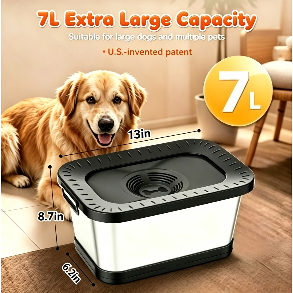Stainless Steel Dog Water Bowl 7L Large Capacity Anti-Spill Slow Feeder - No Splash Heavy Duty Pet Bowl Indoor Outdoor