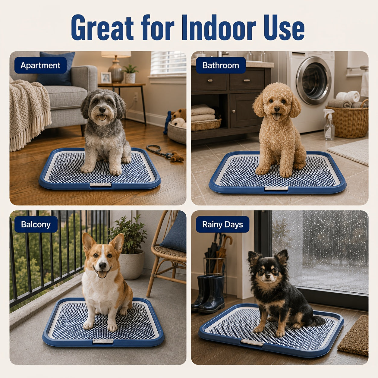 Dog Potty Tray with Removable Grating Leak-Proof Indoor Dog Toilet Pee Pad Holder for Puppy Training Apartments Small Dogs Washable Reusable