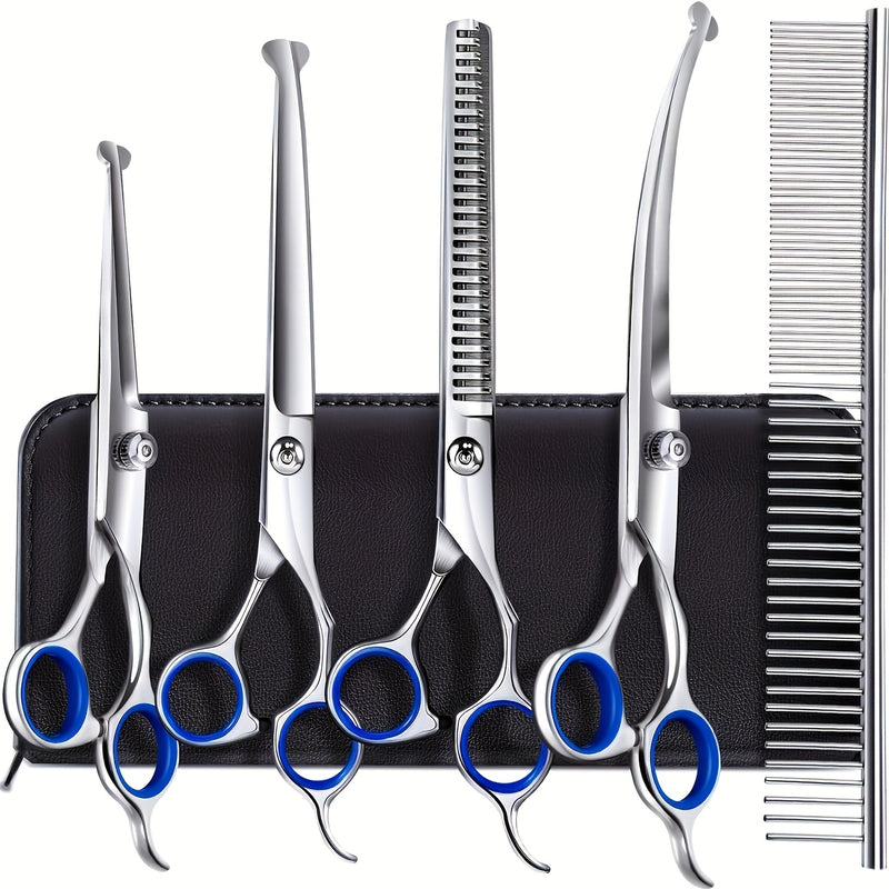 6-in-1 Dog Grooming Scissors Set Titanium Coated – Professional 4CR Stainless Steel with Safety Round Tips for Dogs, Cats & Small Animals | Universal Hand, 6pcs