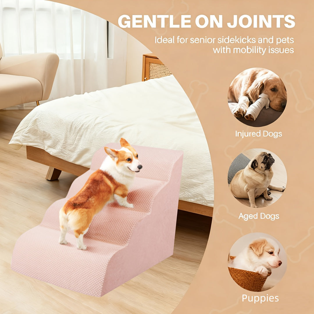 Dog Stairs for Small Dogs - Extra Wide High Density Foam Pet Steps with Non-Slip Bottom, Soft Cushioned Ramp for High Beds Couch Sofa, 2/3/4 Steps for Elderly & Injured Dogs