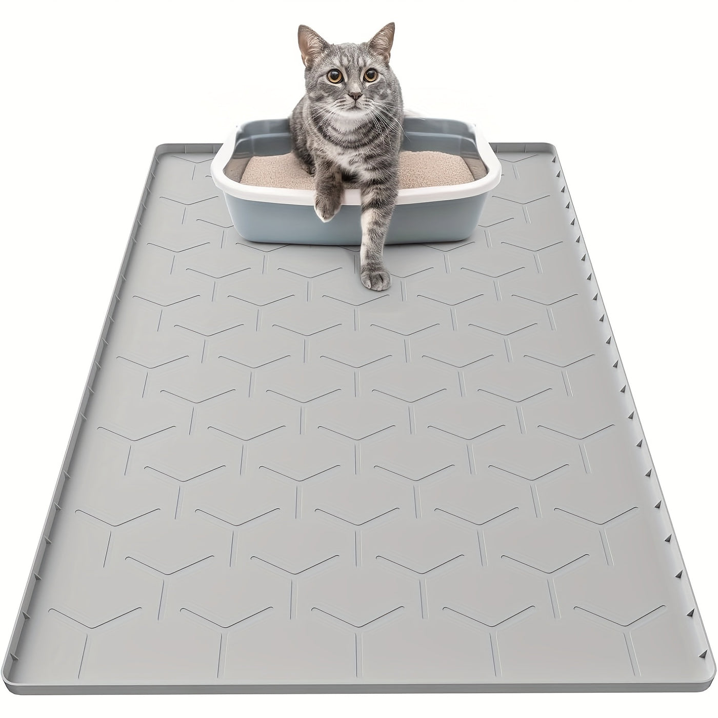 Silicone Cat Litter Trapping Mat Large 34" x 22" Waterproof Easy Clean Litter Box Mat for Indoor Cats