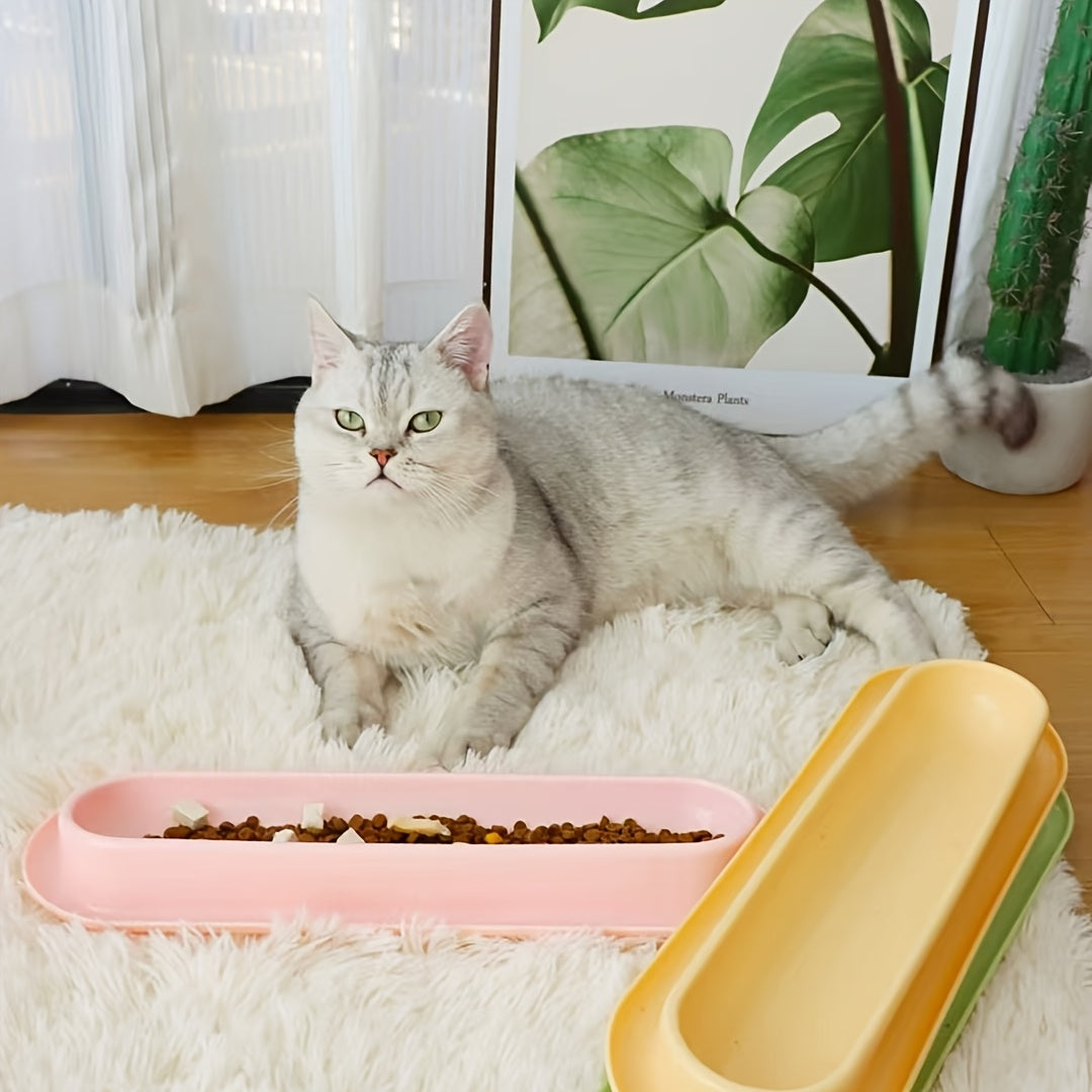 Extra Long Cat Bowl 2 Pack Anti-Slip Multi-Section Feeding Dish for Wet Food & Treats - Multi-Cat & Multi-Pet Families