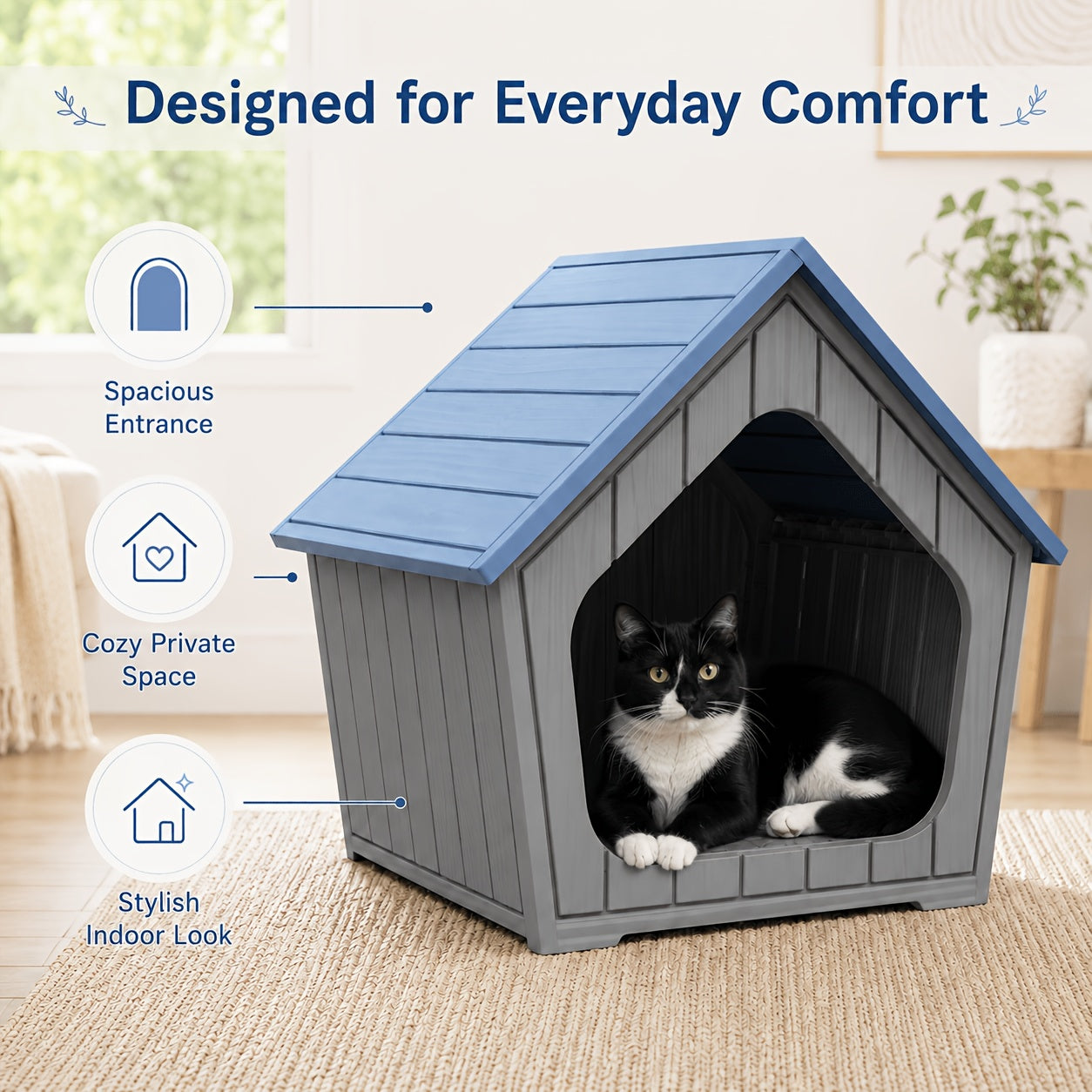 XL Resin Cat House Outdoor & Indoor with Raised Floor Resin Roof Easy Assembly - Weatherproof Cat Play Cage & Small Animal Enclosure 23.43" x 22.64" x 22.8"