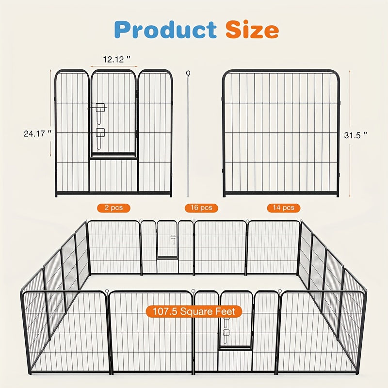 Dog Playpen Pet Exercise Pen 8 or 16 Panel – 24"/32"/40" Indoor Outdoor Puppy Fence for Small Medium Large Dogs, Sturdy Foldable Dog Yard