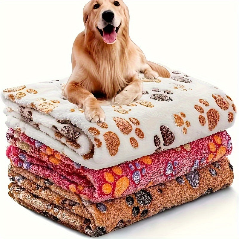 Fleece Pet Blanket 3 Pack with Free Drying Towel - Super Soft Flannel Throw for Dogs Puppies & Cats, Tear-Resistant Paw & Dot Print, Machine Washable, 20x16 & 23x16 Inch