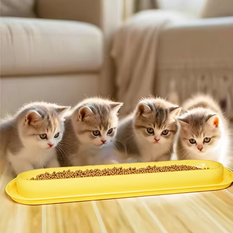 Extra Long Cat Bowl 2 Pack Anti-Slip Multi-Section Feeding Dish for Wet Food & Treats - Multi-Cat & Multi-Pet Families