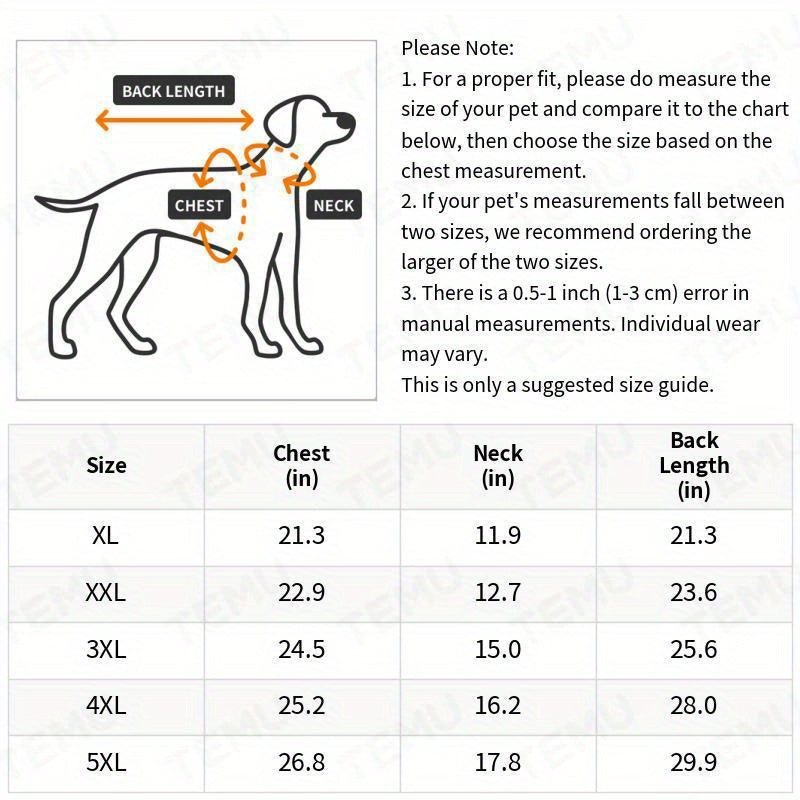 High Neck Dog Coat – Warm Solid Color Woven Polyester Pullover for Small Medium Large Dogs, Machine Washable All-Season Fall Winter Pet Clothing, XL to 4XL