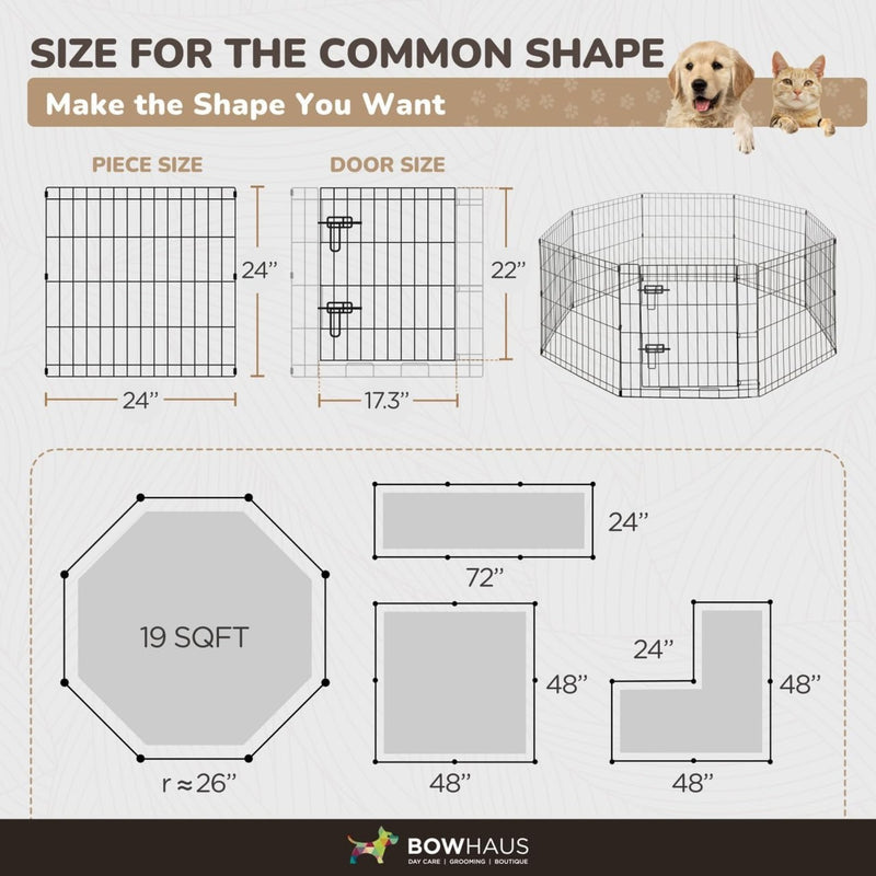 Metal Dog Playpen 8-Panel Foldable with Gate – Heavy-Duty Iron Exercise Fence Cage for Small Dogs, Indoor Outdoor Portable Kennel, 24"/30"/36" Height Options