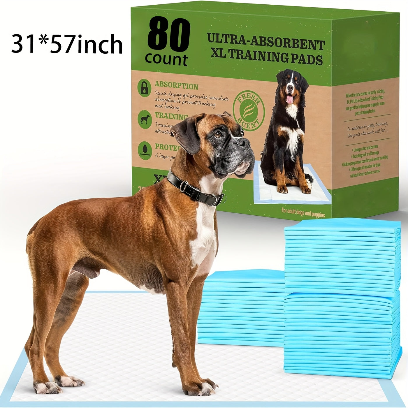 Disposable Dog Pee Pads - 8-Layer Super Absorbent Leak-Proof Puppy Potty Pads, XXXL Extra Large 31x47 / 32x36 / 57x31 in, 40 / 60 / 80 / 120 Count, for Cars Cages Sofas