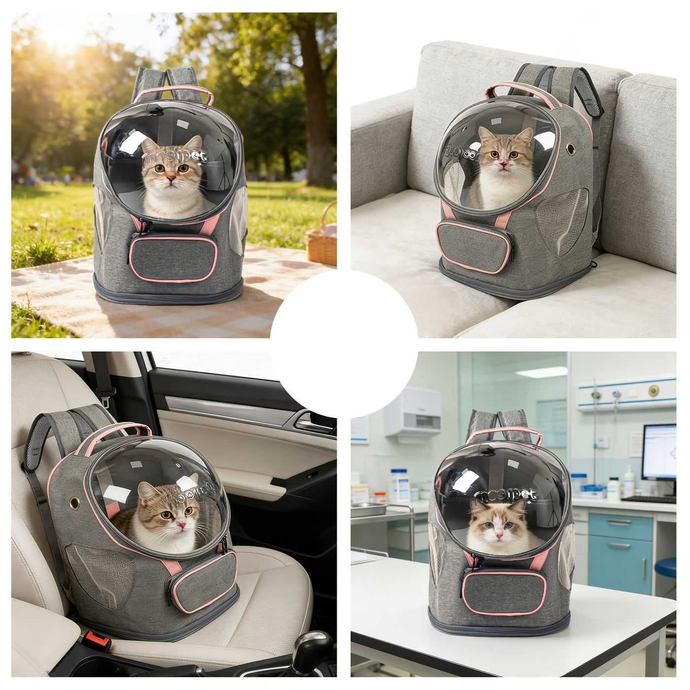 Space Capsule Pet Carrier Backpack – Transparent Breathable Travel Backpack for Cats & Small Dogs, Large Opening Zippered Design, Portable All-Season Pet Outing Bag