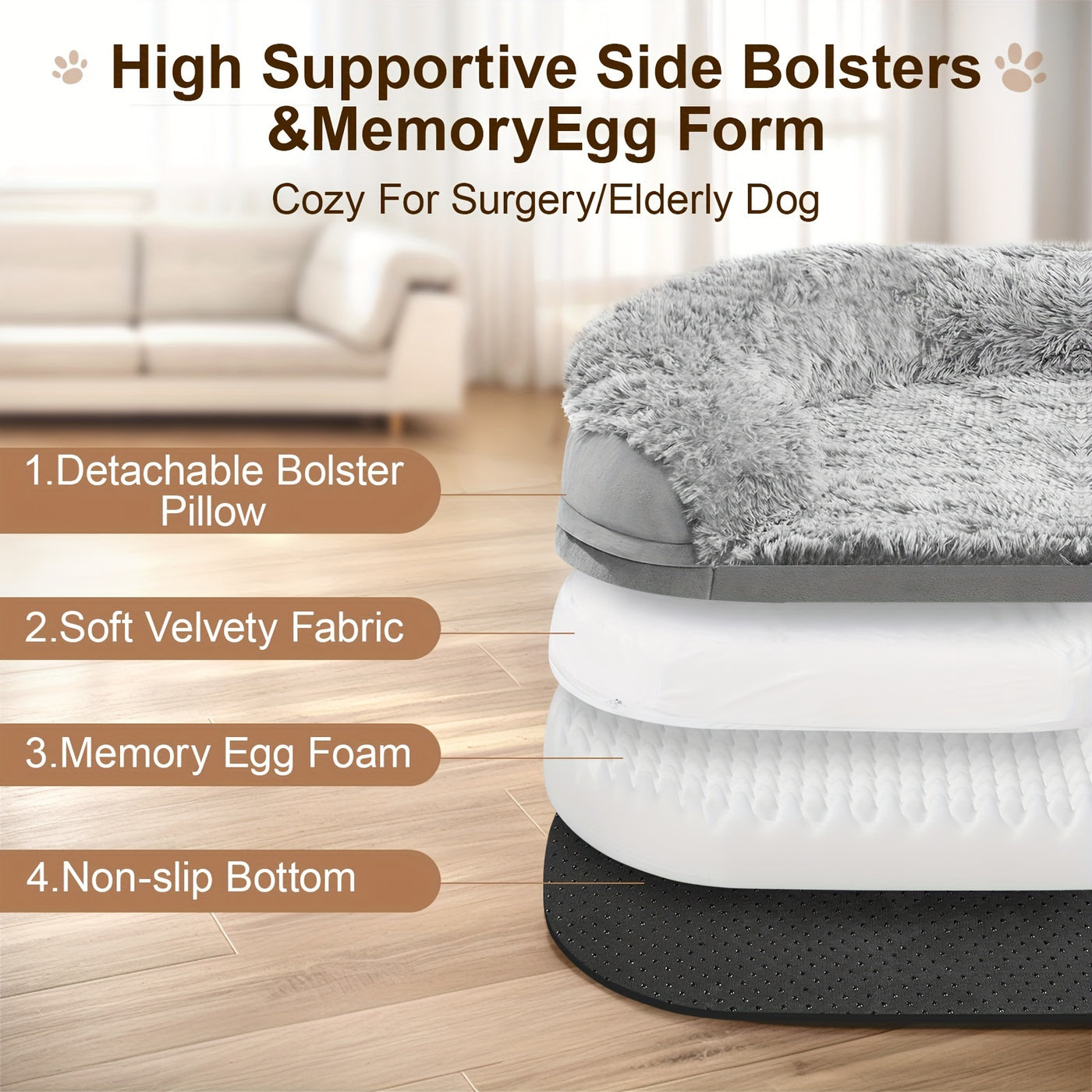 Orthopedic Egg Foam Dog Bed with Removable Washable Cover – Ultra Soft Memory Foam Pet Bed for Large, XL & Aging Dogs, Semicircle & Rectangle Styles