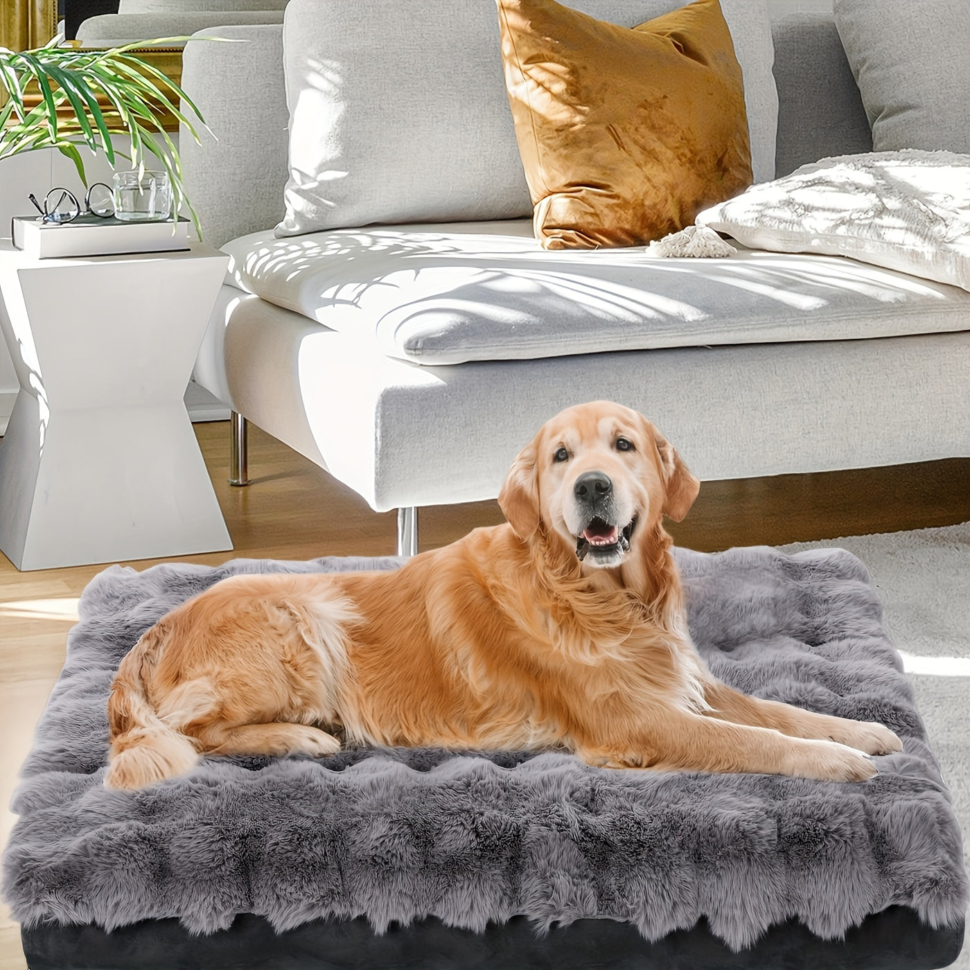 Orthopedic Dog Bed for Extra Large Dogs – Soft Plush Faux Fur Fluffy Mat with Removable Washable Cover & Anti-Slip Bottom