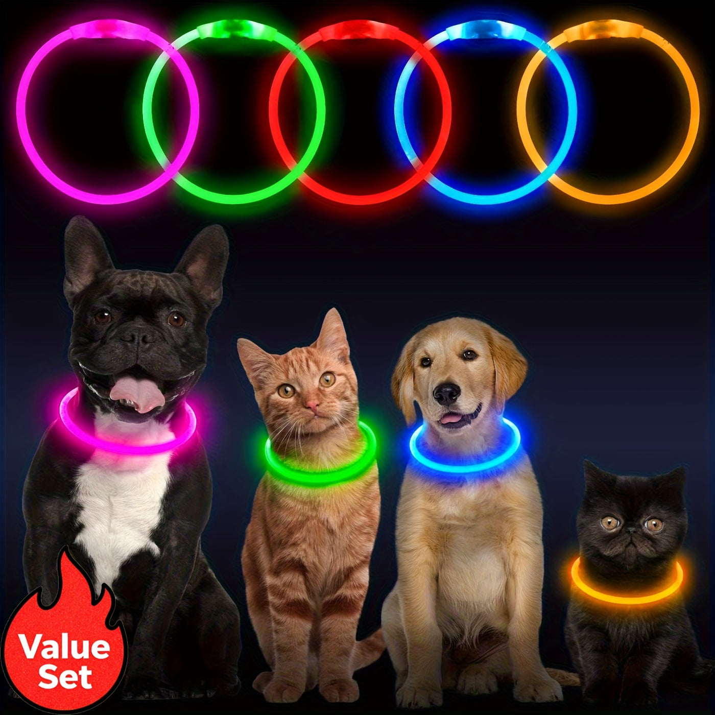 LED Dog Collar USB Rechargeable Light Up Safety Collar with 3 Modes 360° Glow - Adjustable TPU Night Walking Collar for Small Medium Large Dogs, Multi-Color Options