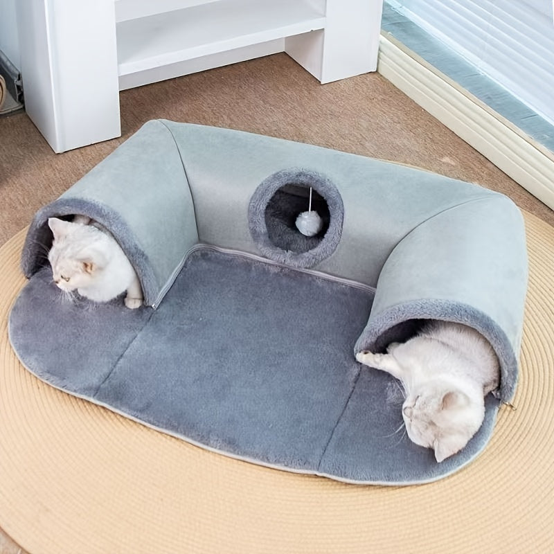 Cat Tunnel Bed & Playhouse 3-in-1 – Soft Plush Polyester Cat Tunnel with Non-Slip Base, Easy Clean, for Cats Kittens & Rabbits, 17.64lbs Capacity