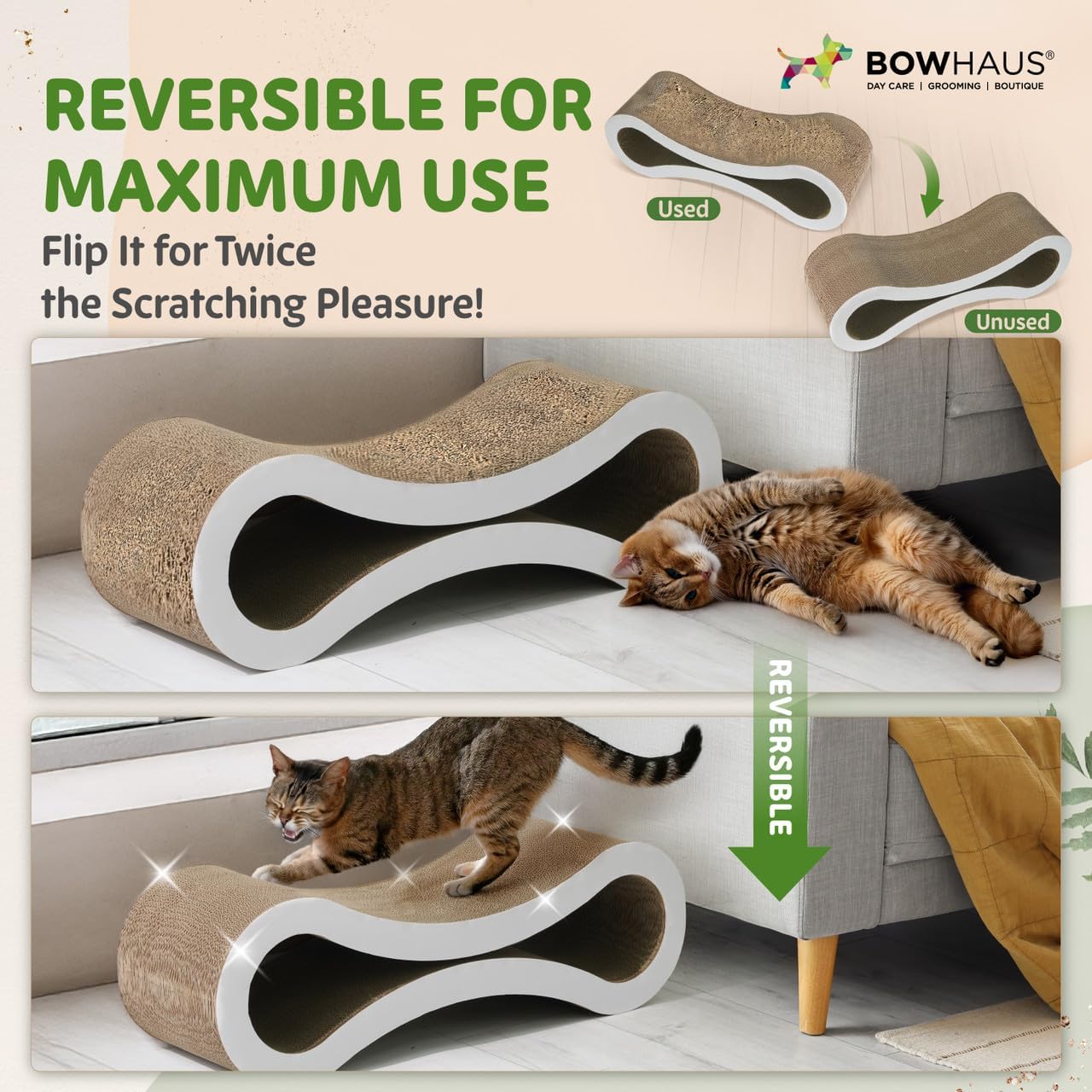 Large Cat Scratcher Lounger Reversible – Infinity Shape 5-Layer Cardboard Scratch Pad & Bed for Indoor Cats, 33.9 Inch, Brown or White